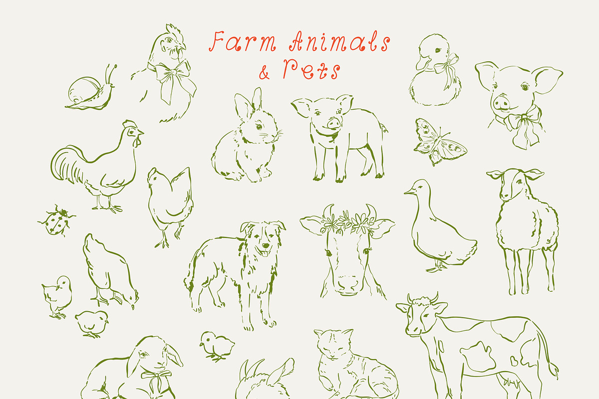 Rustic Countryside Line Art Collection