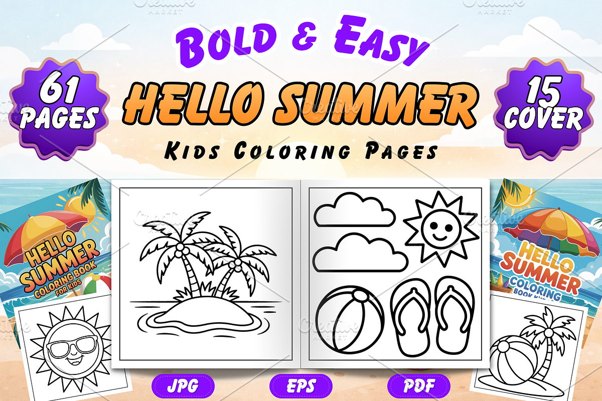 Bold & Easy Hello Summer Coloring, a Seasonal Illustration by Neon Studio (Photo 1 of 3)