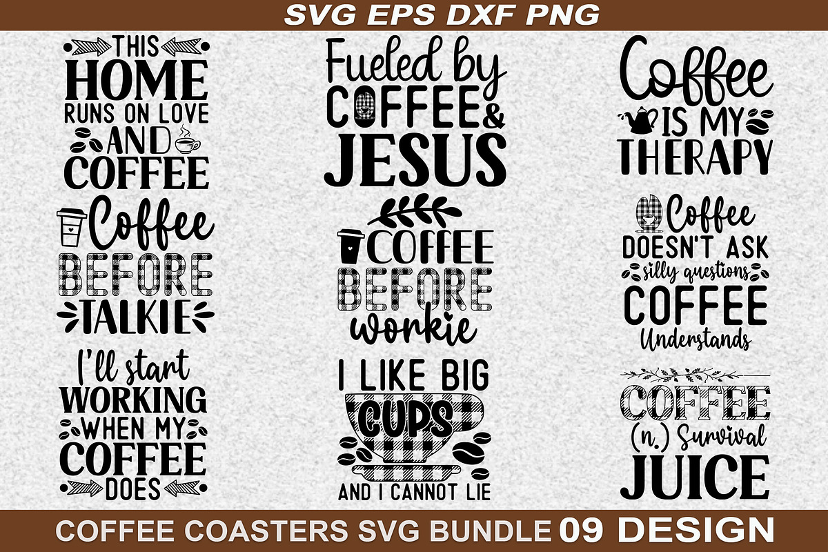 Coffee Coaster SVG Bundle, an Illustration by Crafticy (Photo 1 of 8)