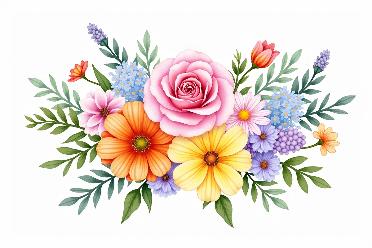 Vibrant Floral Watercolor Bouquet, an Illustration by hafijul (Photo 4 of 13)