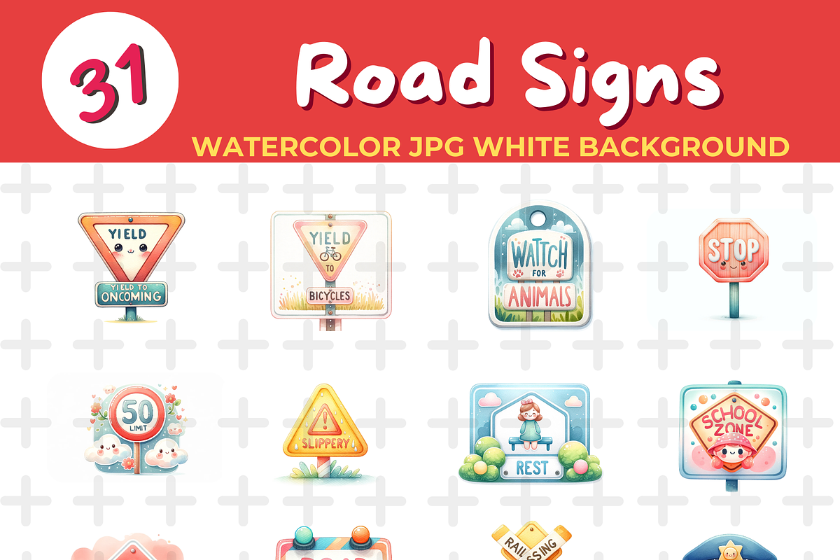Road Signs watercolor Jpg Background, an Object Illustration by John_Walker (Photo 1 of 2)