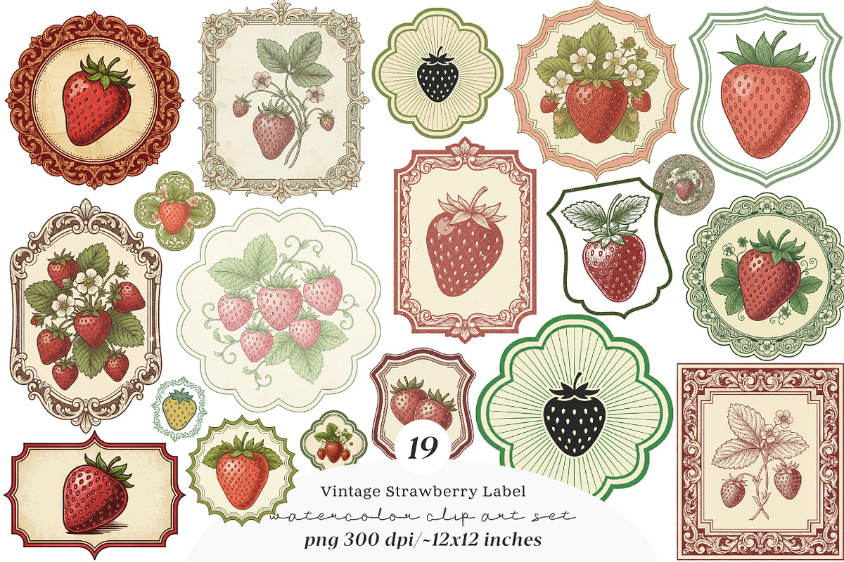 Vintage Strawberry Label Printable, an Illustration by SinaCreation (Photo 1 of 6)