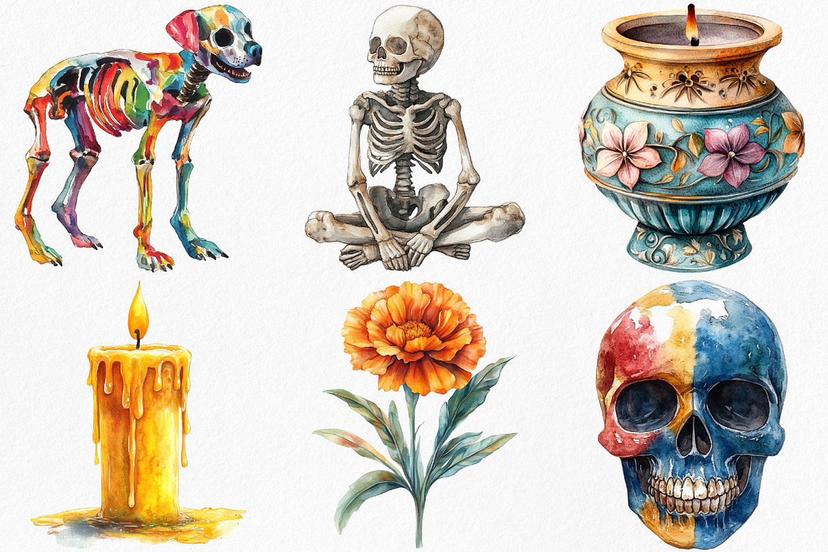Watercolor Day of the Dead Clipart, an Illustration by Canvas Craft (Photo 3 of 7)