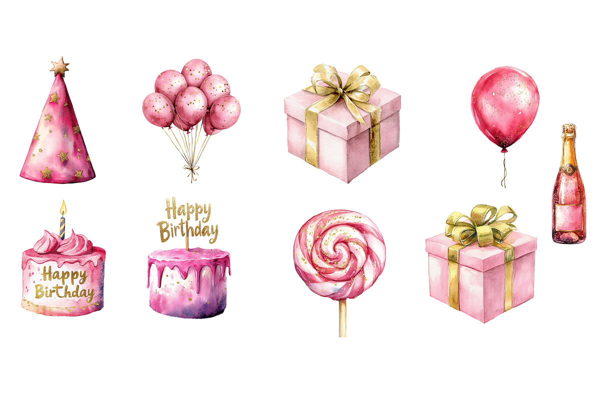 Pink and Gold Glam Birthday clipart, an Illustration by Designworld (Photo 4 of 5)