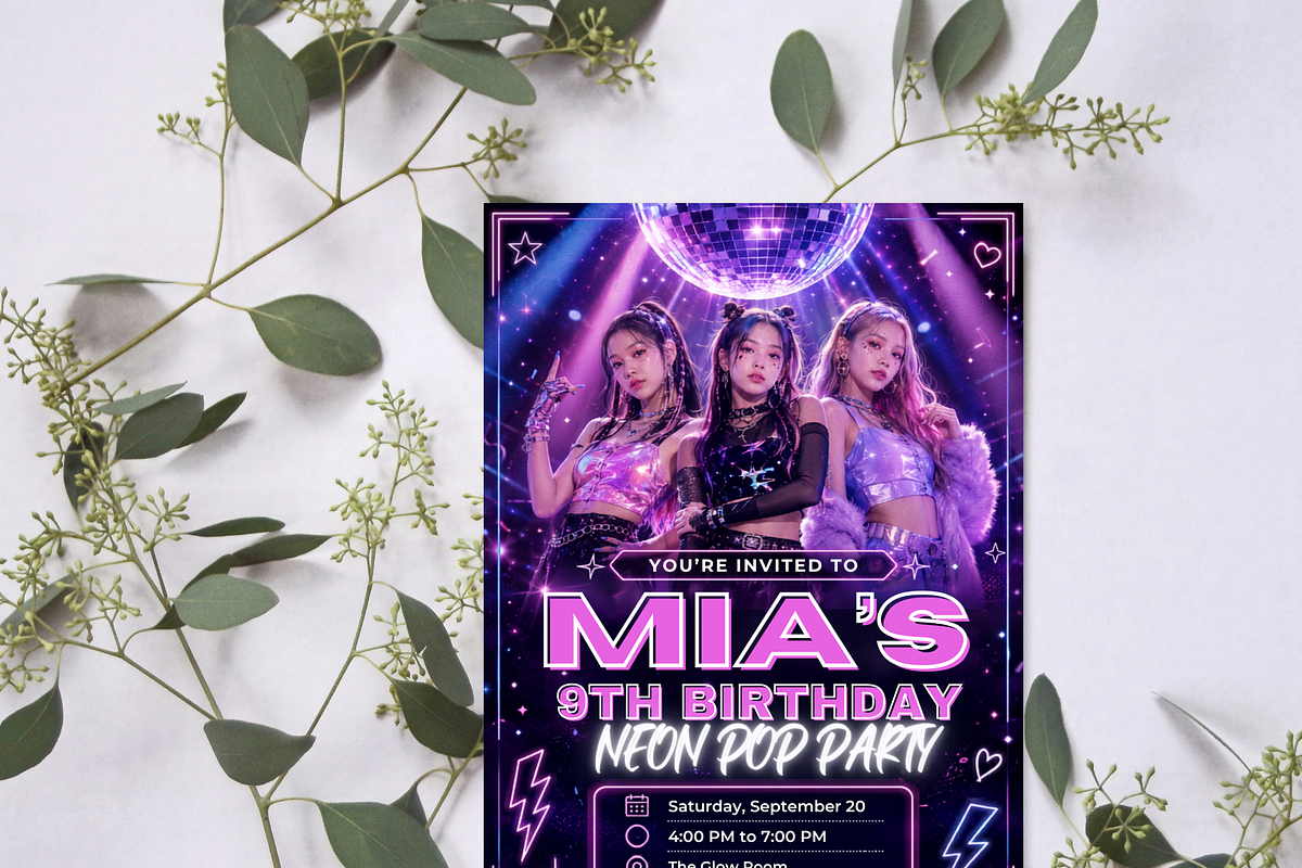 Neon Pop Girls Dance Party Invite, an Invitation Template by heynomi (Photo 3 of 19)