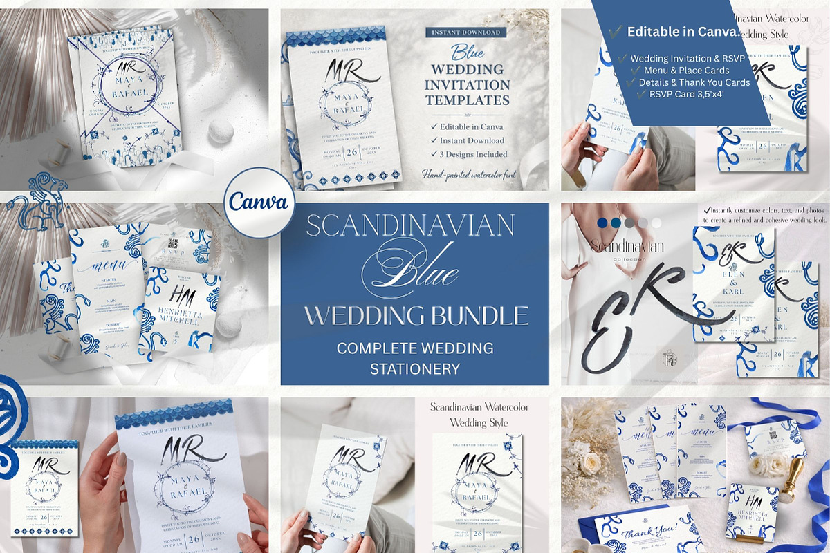 Blue Scandinavian Template Bundle, a Stationery Template by Alisa Mikibith Art (Photo 1 of 19)