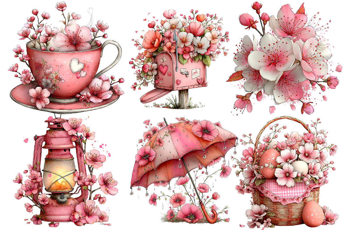 Whimsical Pink Spring Clipart Bundle, an Illustration by Designworld (Photo 6 of 7)