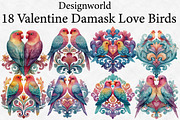 Valentine Damask Love Birds Clipart, an Illustration by Designworld (Thumbnail 1 of 4)