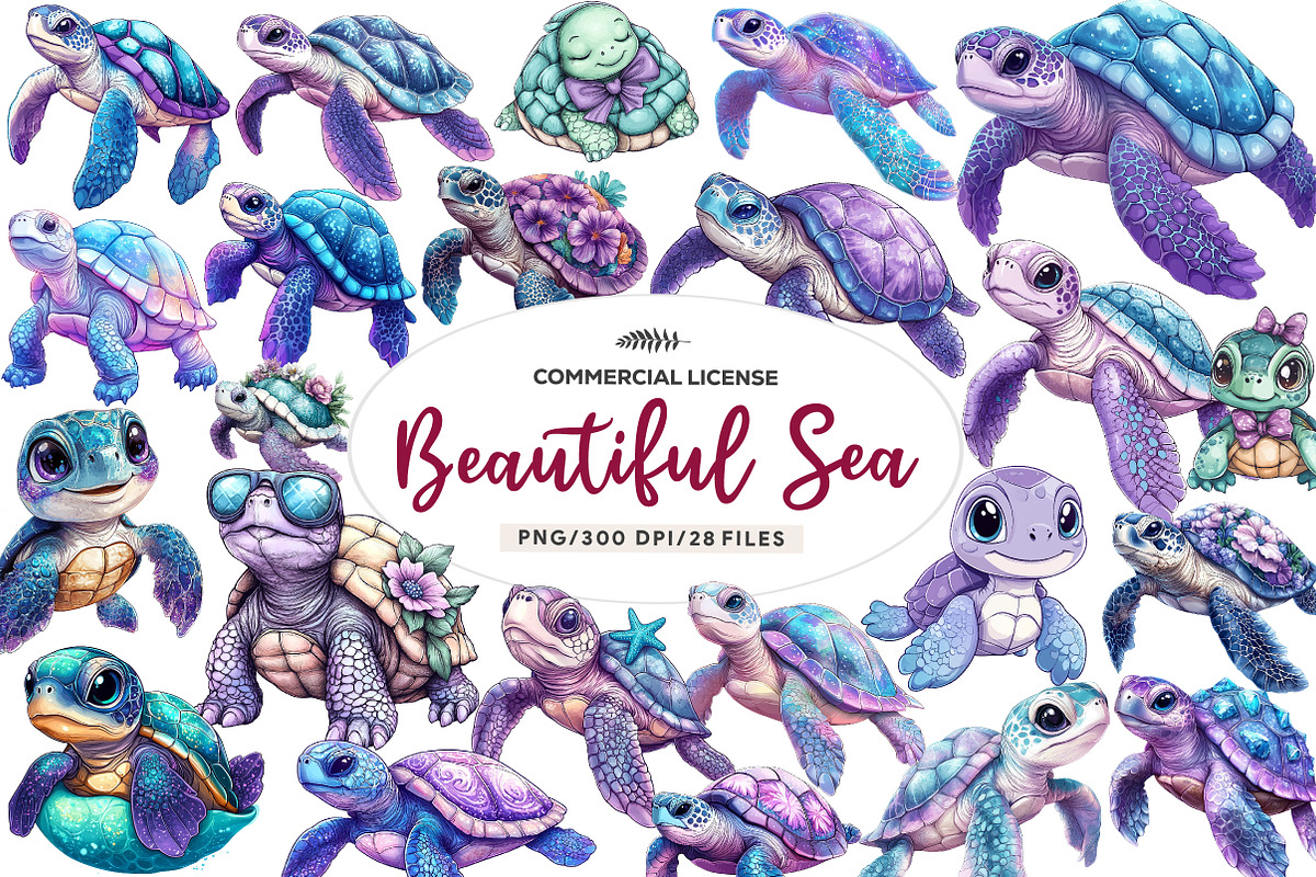 Beautiful Sea Turtles PNG Bundle, an Illustration by CreationArt (Photo 1 of 5)