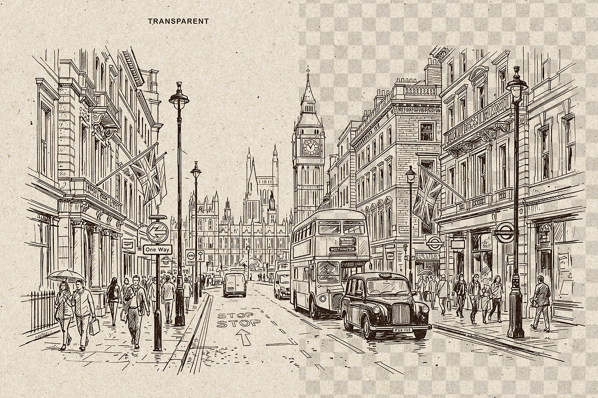 London Cityscape Hand-Drawn Vector, a Decorative Illustration by Alara Studio (Photo 3 of 8)