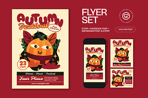 Red Quirky Autumn Festival Flyer Set, a Flyer Template by graphicook