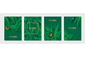 Leaves and butterfly poster set