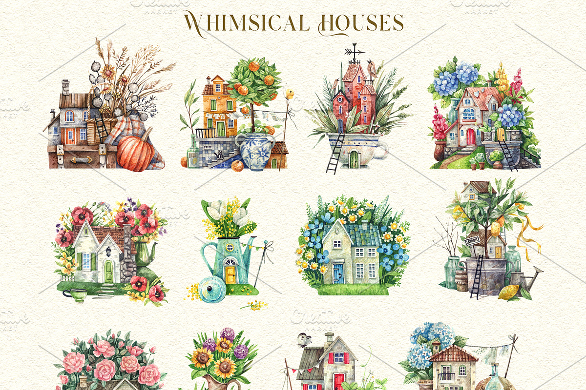 Whimsical Houses, a Decorative Illustration by Watercolor by Tonia Tkach (Photo 2 of 6)