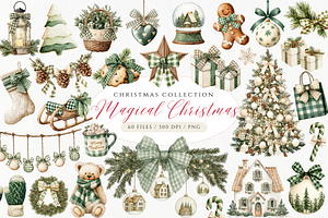 Neutral Christmas Clipart Pine Green