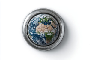 Earth globe in a metallic frame on w, an Arts & Entertainment Photo by Pixeness Studio