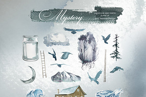 Watercolor Mystery Clipart Set