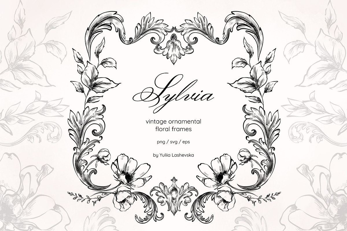Sylvia vintage baroque floral frames, a Decorative Illustration by Yuliia Lashevska (Photo 1 of 9)