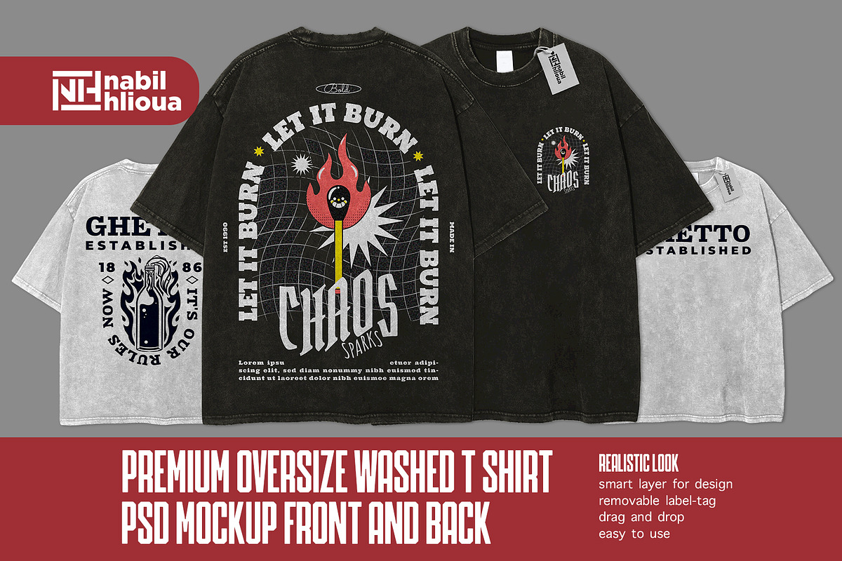 oversize Washed T Shirt PSD Mockup, a Shirt Mockup by NH graphic (Photo 1 of 4)