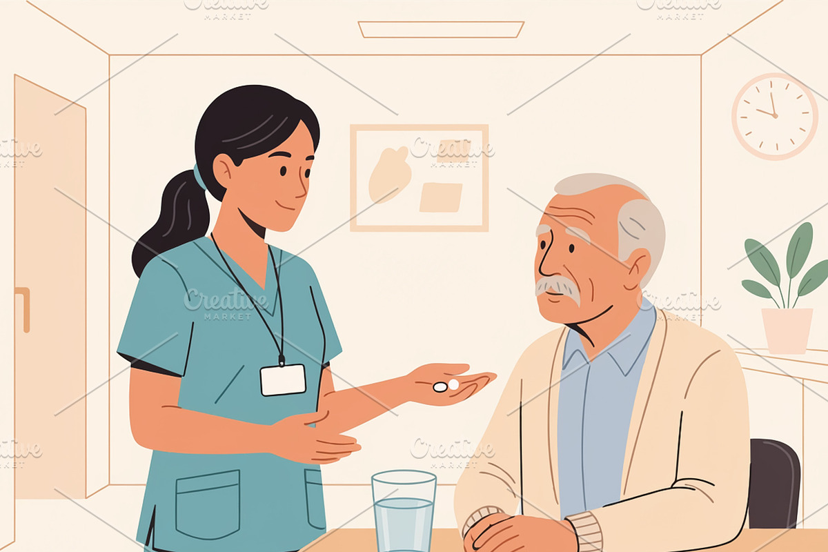 professional giving medicine, a Healthcare Illustration by DanFLCreativo