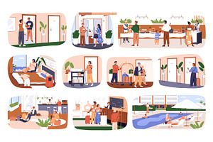 Hotel scenes with guests & staff set, a Person Illustration by Good Studio