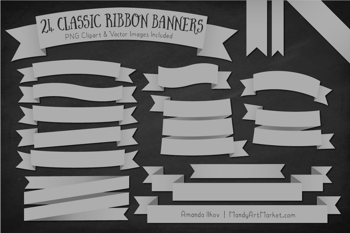 Grey Ribbon Banner Clipart, an Illustration by Amanda Ilkov (Photo 2 of 4)
