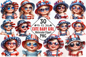 4th Of July Cute Baby Girl Clipart, a Person Illustration by RobertsArt