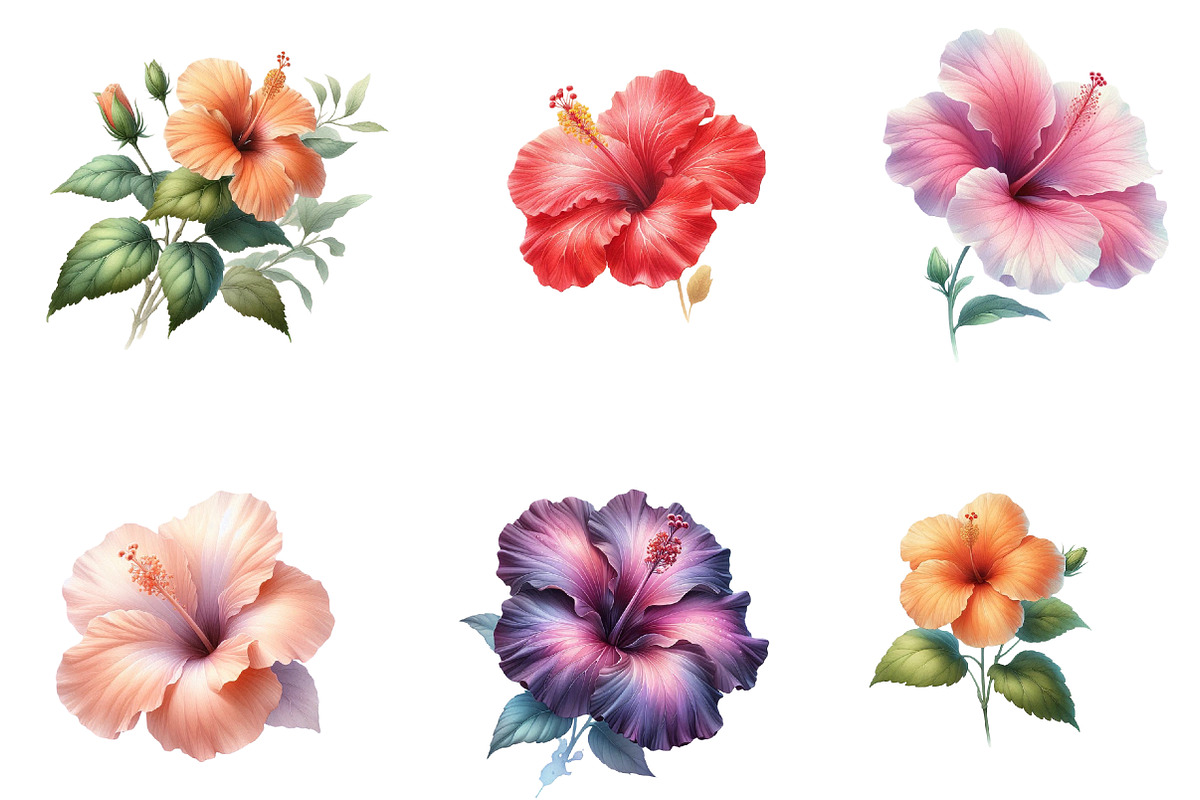 Watercolor Hibiscus Clipart, an Illustration by Designworld (Photo 2 of 5)