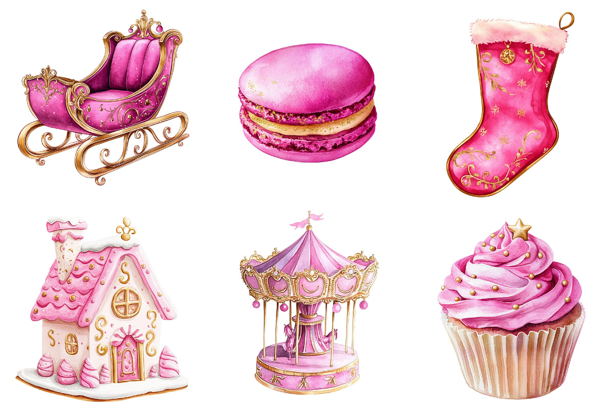 Chic Neon Pink Christmas Clipart, a Seasonal Illustration by CitraGraphics (Photo 6 of 7)