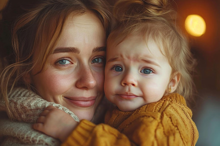 Portrait of beautiful young mother with her sad little daughter, a Person Photo by AS photostudio