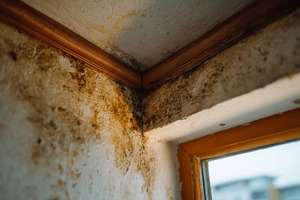 A close-up view of mold growth in a corner of a room, highlighting the damage a, a Person Photo by ImageMir
