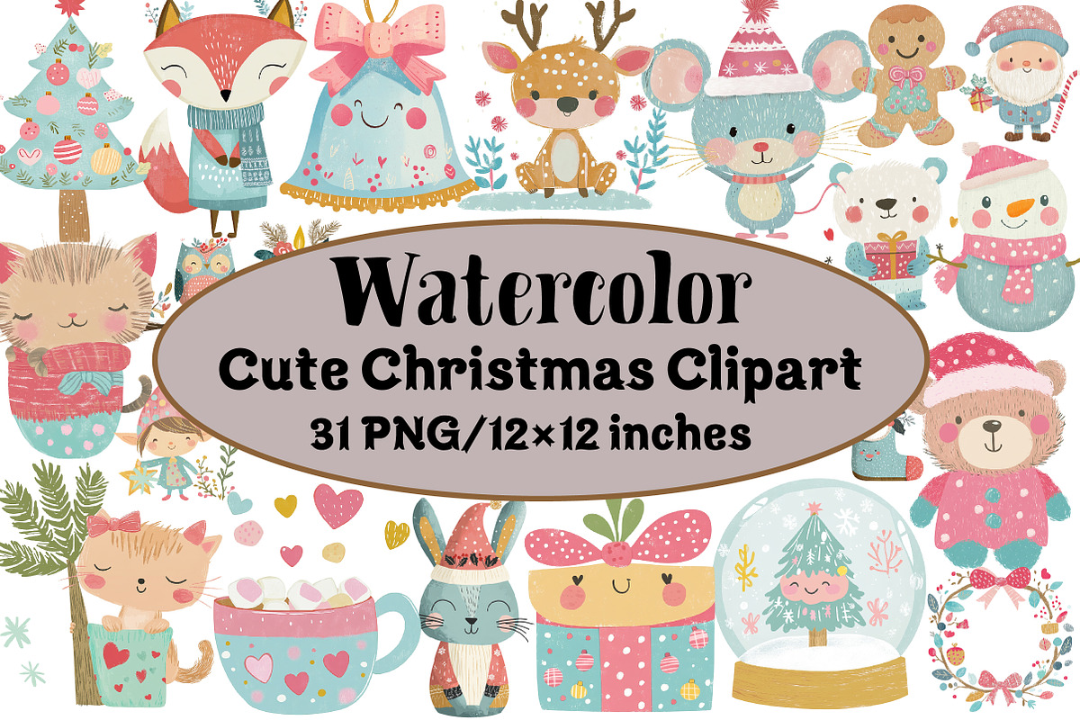 Cute Christmas Clipart, an Illustration by Design Market (Photo 1 of 3)