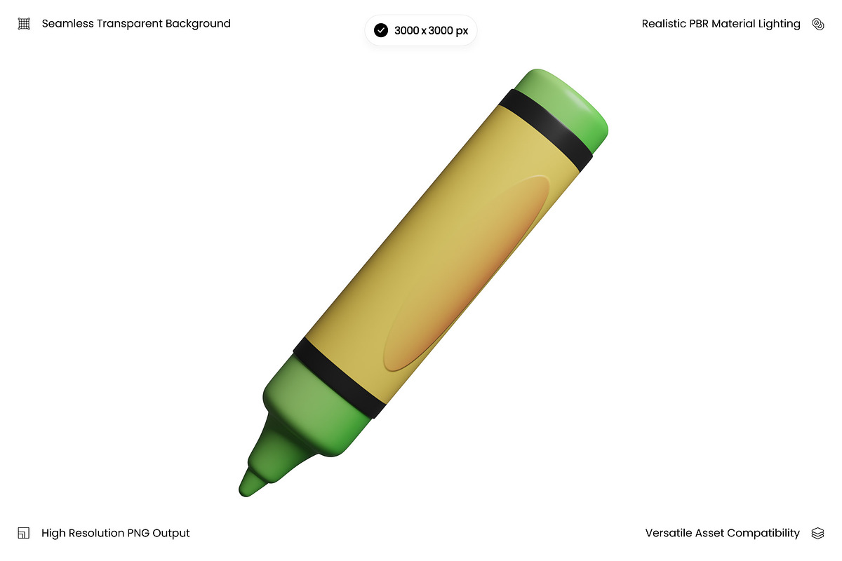 Yellow and Green Crayon 3D, an Object 3D Model by Wencory (Photo 1 of 3)