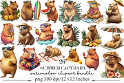Summer Capybara Clipart Set PNG, an Illustration by Designking (Thumbnail 1 of 5)