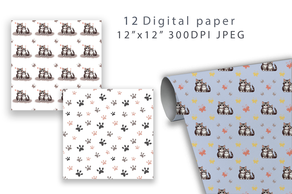 Digital Paper Cat and Kitten., a Pattern Graphic by TetianaArt (Photo 2 of 6)
