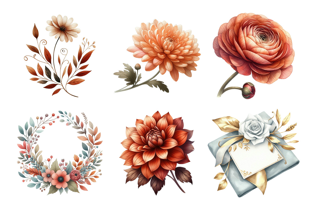 Watercolor Fall Floral Clipart, an Illustration by Daily.Designs (Photo 2 of 5)