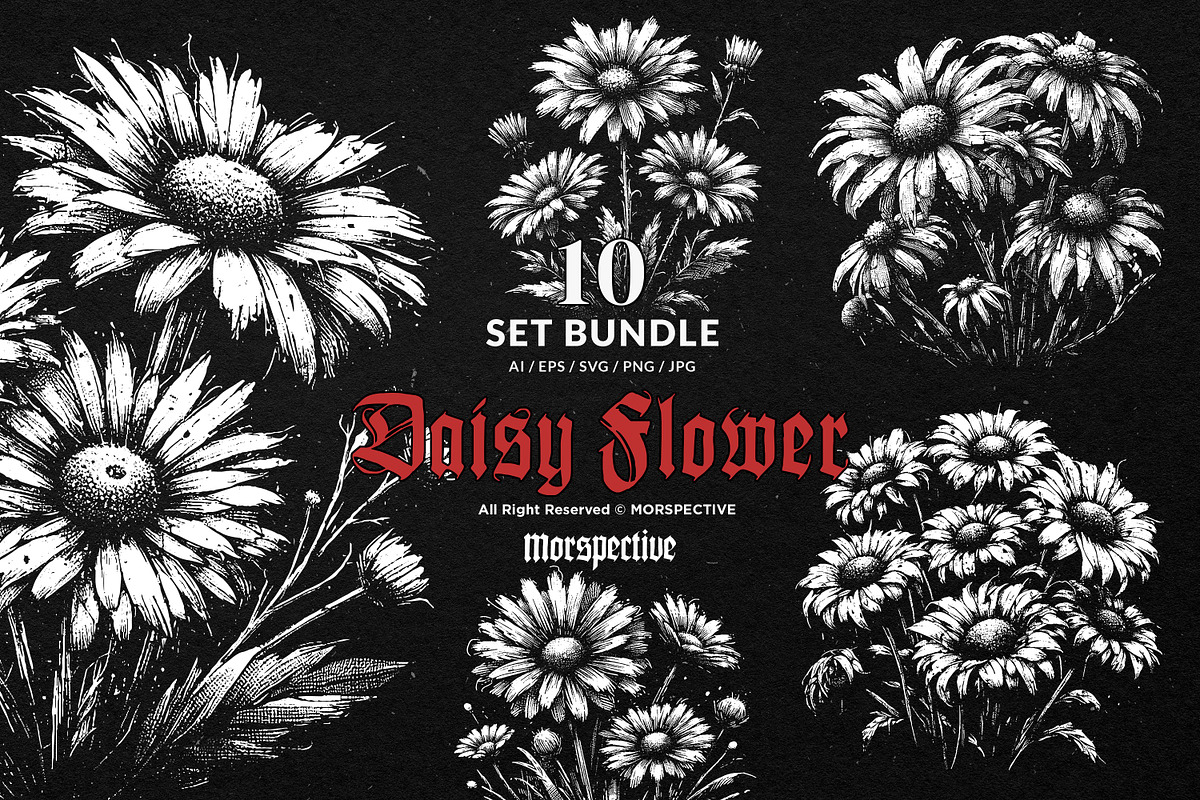 10 Bundle Dark Art Daisy Flower, an Illustration by Morspective (Photo 1 of 7)