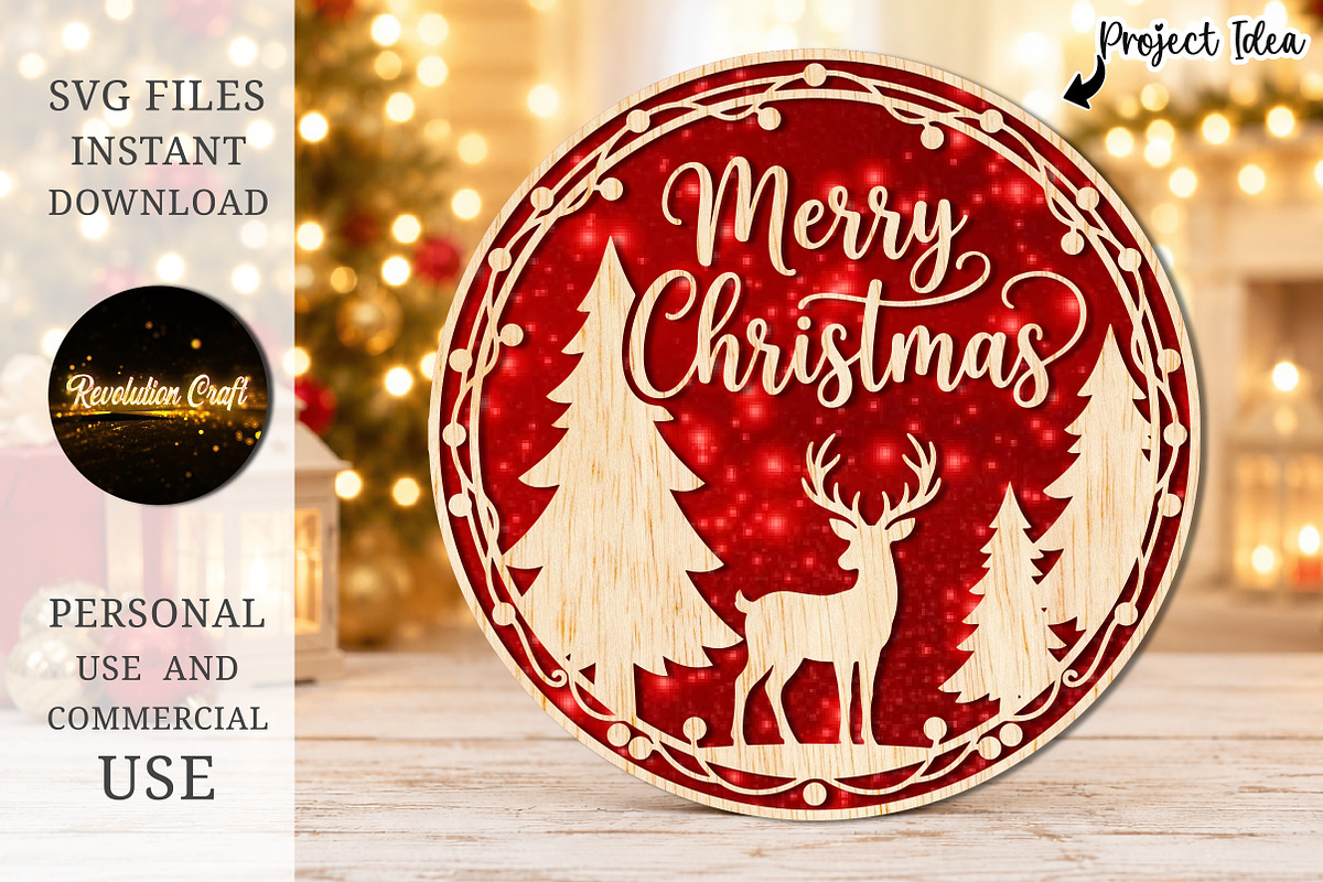 Merry Christmas Round Laser Cut SVG, an Object Graphic by OK Design (Photo 3 of 3)
