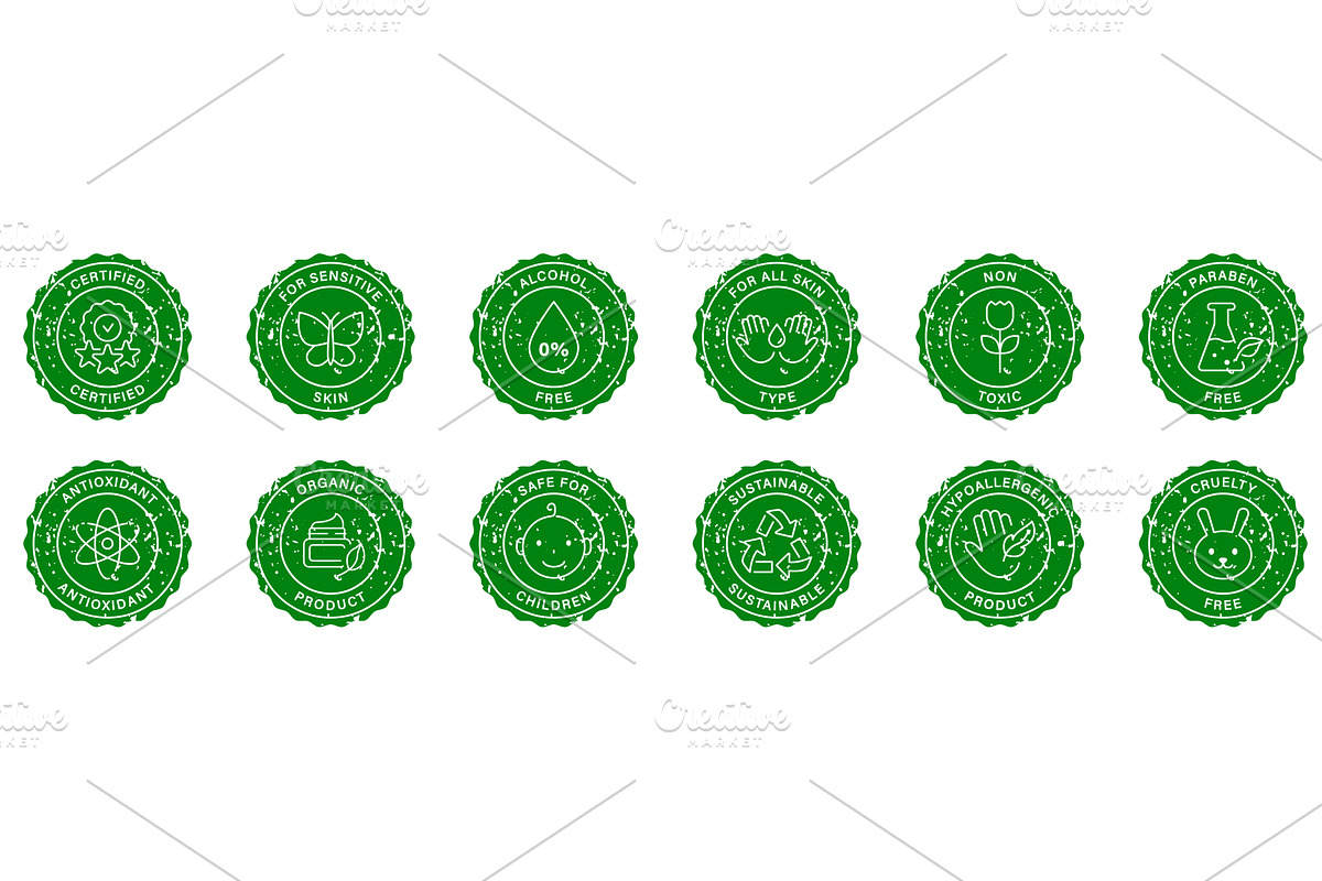 Organic Product Rubber Stamp Set, an Object Illustration by Vector Creator