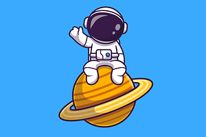 Astronaut Sitting On Planet Cartoon