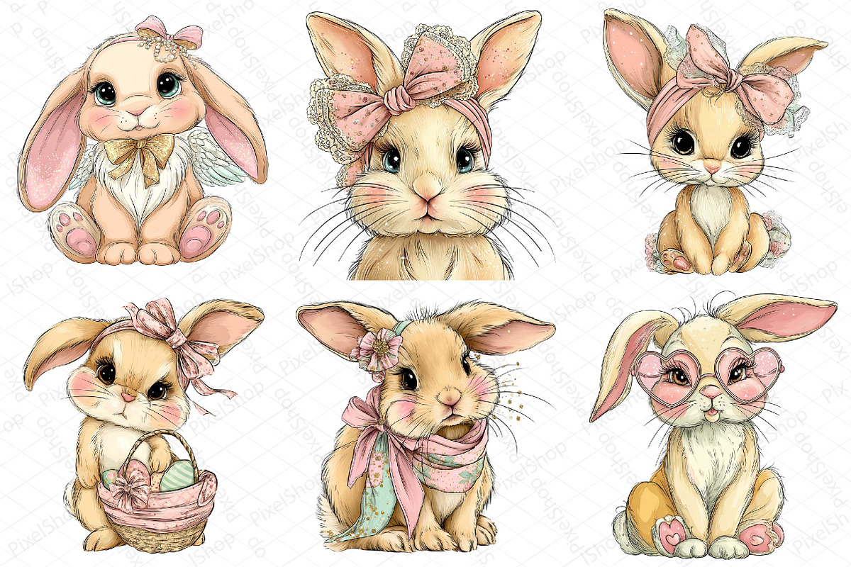Glitter Easter Bunny Coquette Clipar, an Illustration by DreamPrint404 (Photo 3 of 6)