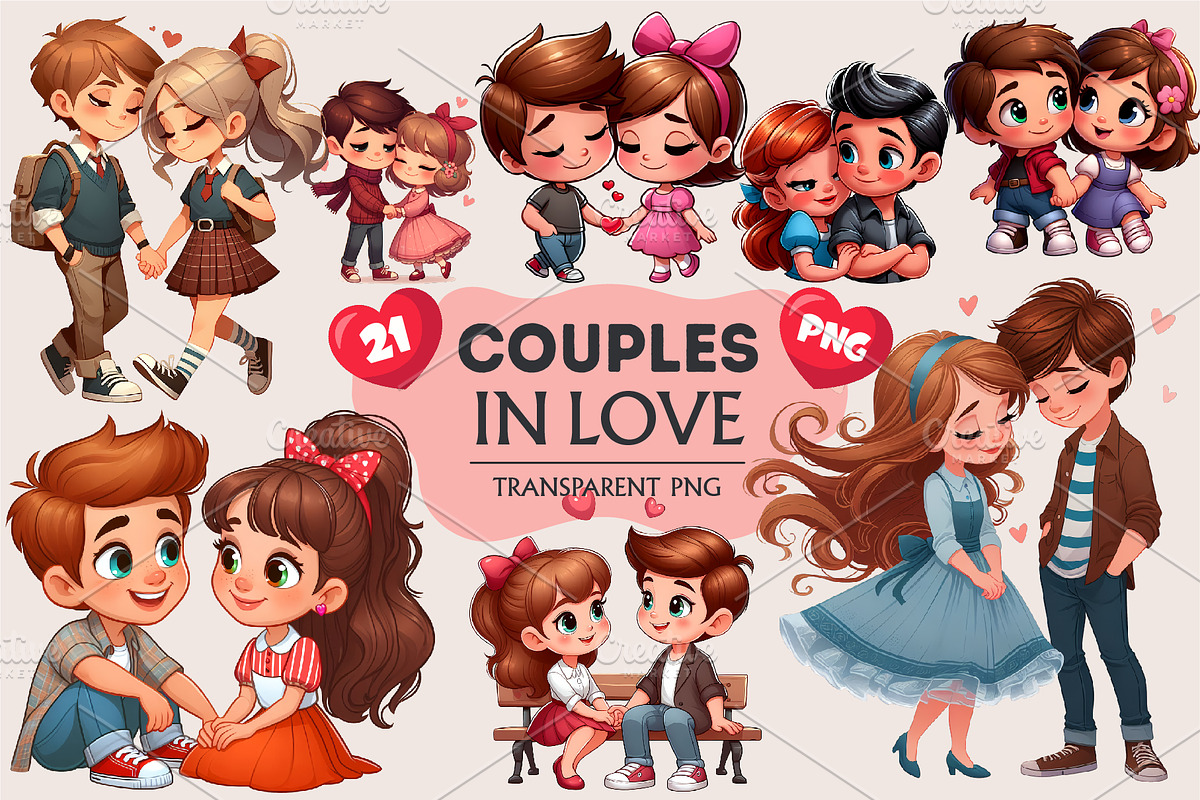 Cute cartoon couples in love., a Person Illustration by KENO Mascots (Photo 1 of 8)