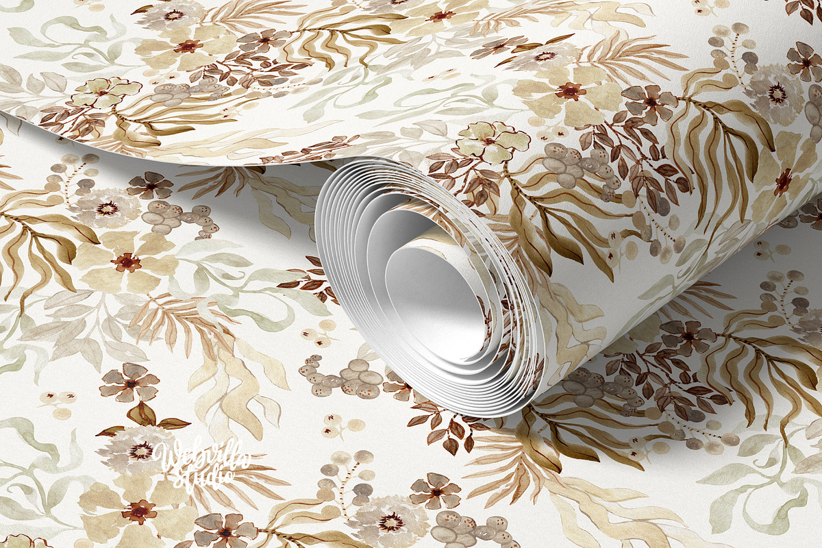 Neutral Earthy Floral Pattern, a Pattern Graphic by Webvilla Studio