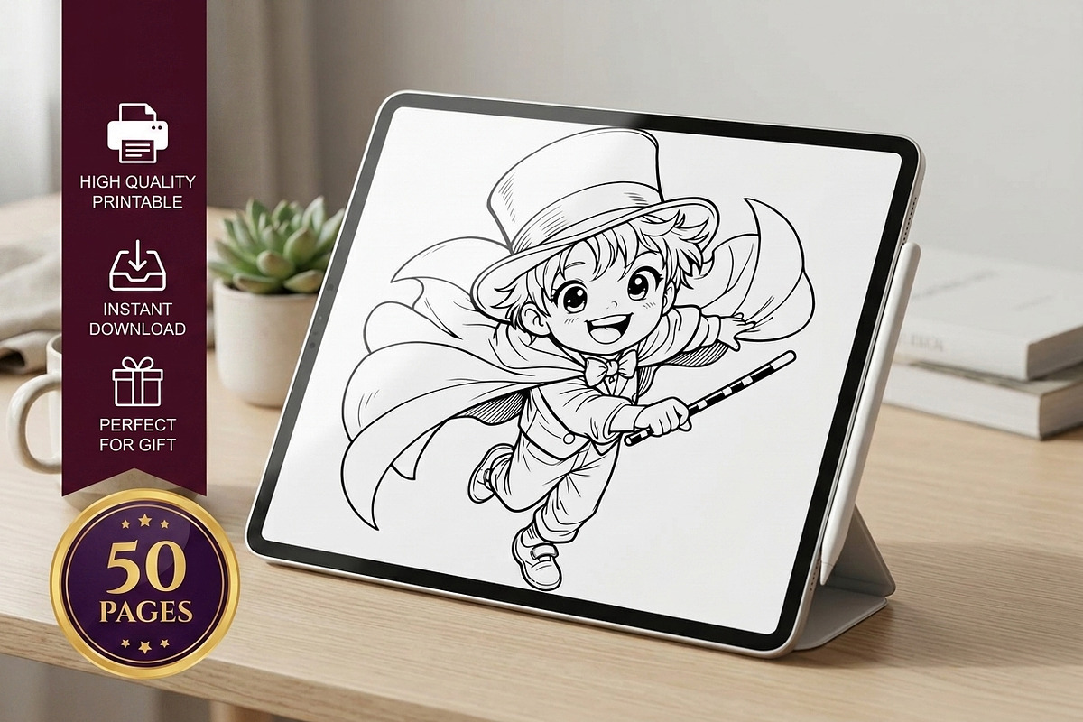 Cute Wizard Coloring Book Page Vol9, a Seasonal Illustration by ikarifq shop (Photo 1 of 5)