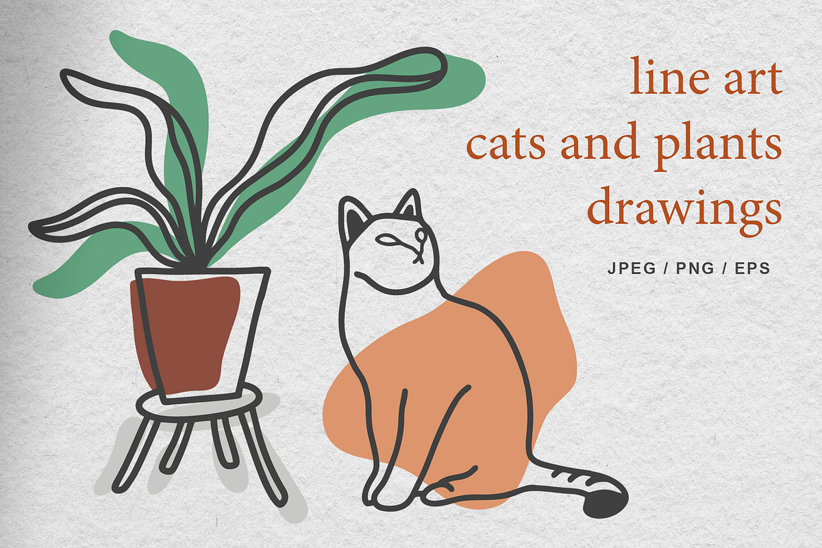 Line art plant and cat drawings, an Animal Illustration by eka panova (Photo 1 of 6)