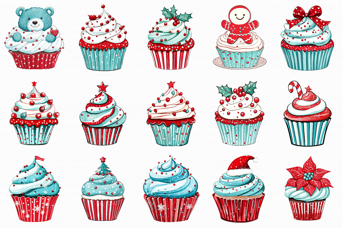 Christmas Cupcake Clipart, an Illustration by Libby Wishes (Photo 5 of 7)
