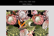 Protea & Strelitzia seamless pattern, a Pattern Graphic by NNclipart (Thumbnail 4 of 6)