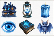 Watercolor Blue Halloween Clipart, an Illustration by Sublimation Artist (Thumbnail 3 of 6)