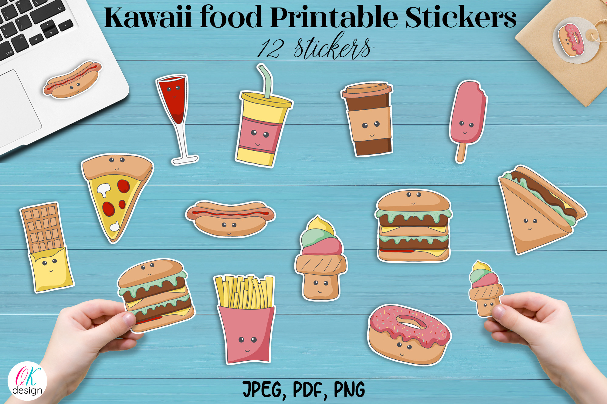 Kawaii food Printable Stickers.