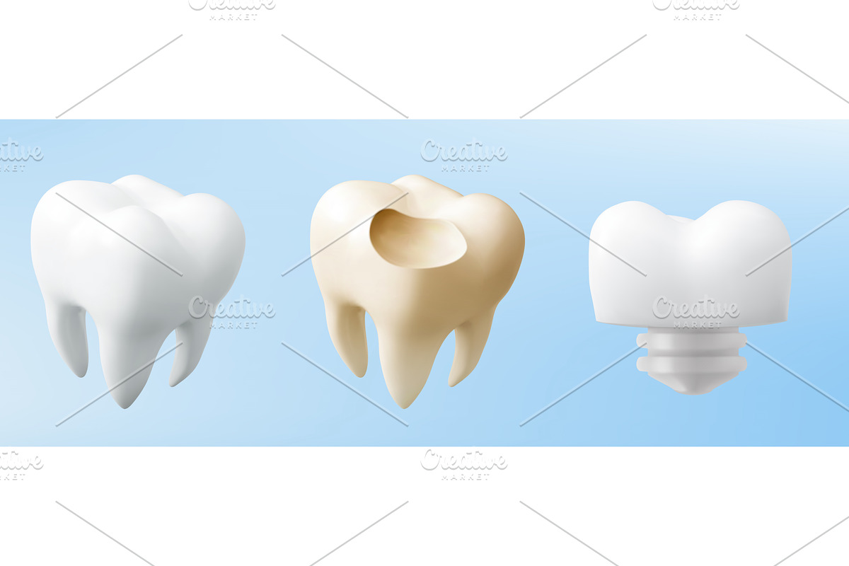 3D teeth icons set isolated on blue, an Object Illustration by art PVP - market