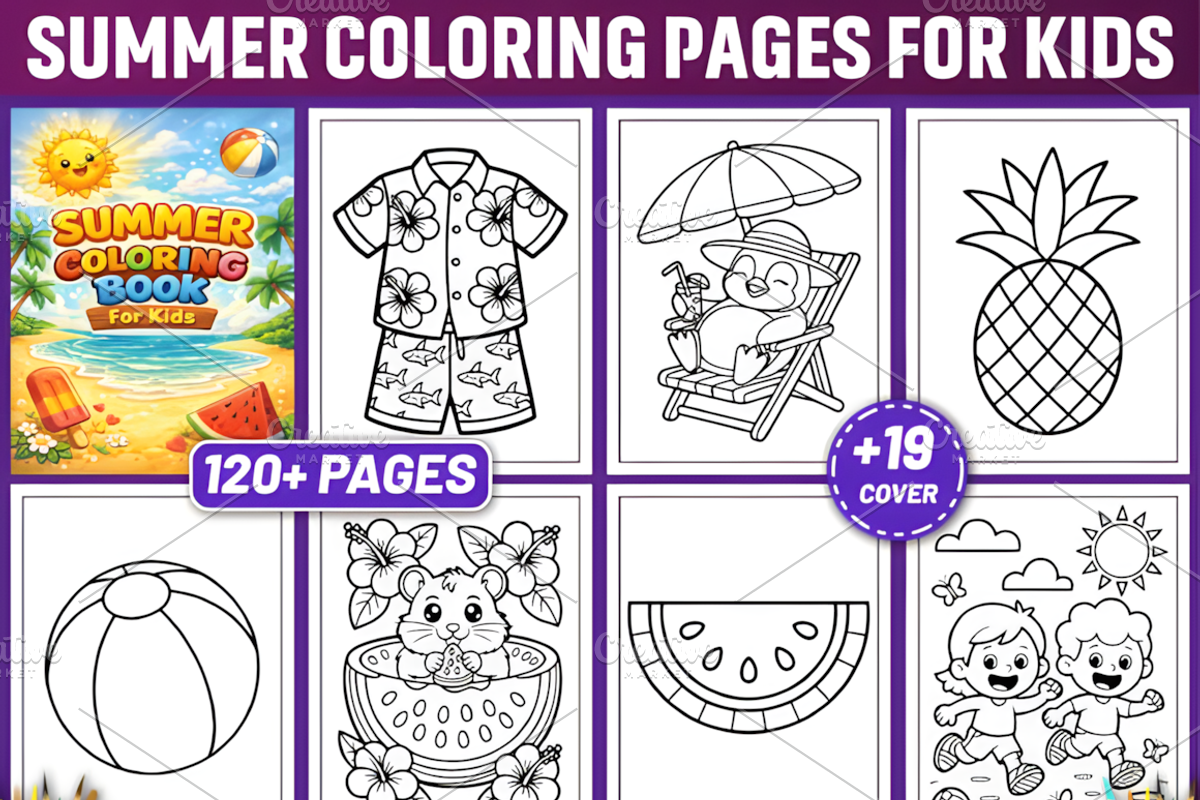 120 SUMMER COLORING PAGES for KIDS, a Seasonal Illustration by Ink Gallery (Photo 1 of 4)